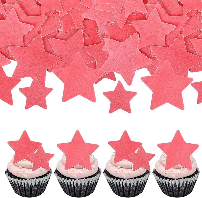 60 Pack Edible Star Cupcake Topper Twinkle Little Star Cupcake Picks Water Paper Little Star Theme Cupcake Decorations for Wedding Engagement Bridal Shower Birthday Party Supplies Red 2