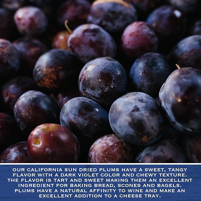 Traina Home Grown Jumbo California Sun Dried Angelino Plum Halves - Healthy, No Sugar Added, Chewy, Tangy, Deep Violet Color, Non GMO, Gluten Free, Kosher Certified, Vegan, Packed in Resealable Pouch (2 lbs)
