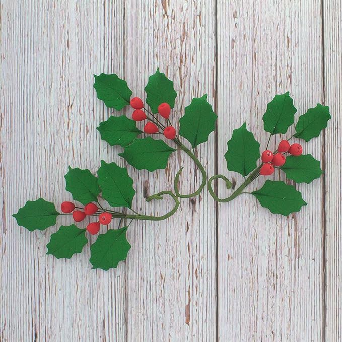 Global Sugar Art Christmas Cake Holly, 5 Leaf Sugar Cake Flower Spray, 3 Count by Chef Alan Tetreault