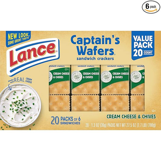 Lance Sandwich Crackers, Captain's Wafers Cream Cheese & Chives, 20 Count Box (Pack of 6)