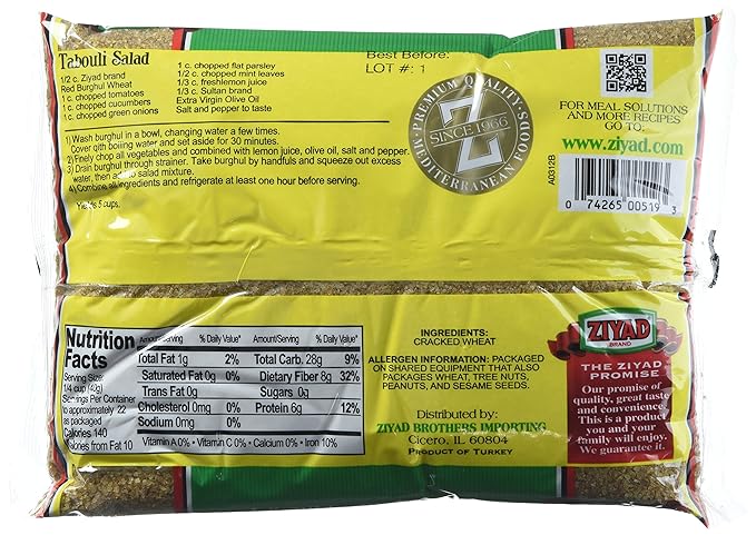 Ziyad Red Wheat Bulgur ??Fiber-Rich Whole Grain, Nutty Flavor & Chewy Texture ??Ideal for Tabbouleh, Kibbeh, Curries, Soups & Salads ??Easy 30-Minute Prep, Vegan - No.1, 32 oz