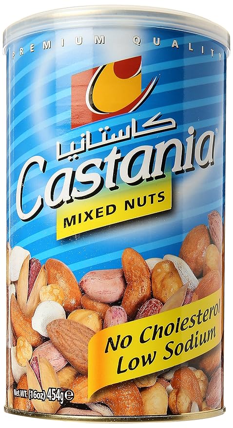 Castania Lebanese Nuts, Low Salt Mix, Pistachios, Almonds, Cashews, Hazelnuts, Peanuts, Pumpkin Seeds, and Chickpeas 16oz