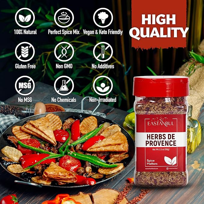 Eastanbul Herbs De Provence Seasoning, 2.3oz, Natural Herbes De Provence Seasoning Spice Blend, From France Culinary Tradition, Perfect for Grills, Roasts, Stew & Soups, Low Sodium, No Filler, No MSG
