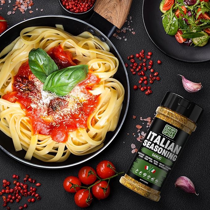 Italian Seasoning Blend Garlic Powder Mix - Gluten Free & Low Sodium Pizza Seasonings for Bruschetta & Spaghetti. Garlic and Herb Seasoning for Italian Food. Mediterranean Spices Pizza Toppings. 4.7oz