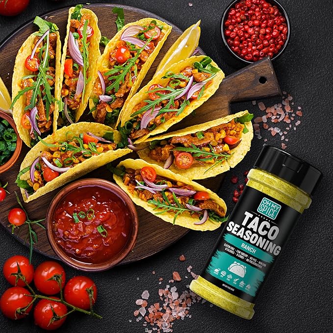 Taco Seasoning Mix Ranch Seasoning Powder - Gluten Free & Low Sodium Mexican Seasonings Blend for Taco Tuesday Night. Ranch Dressing Powder for Fajita & Burrito. Street Tacos Spices Toppings. 4oz