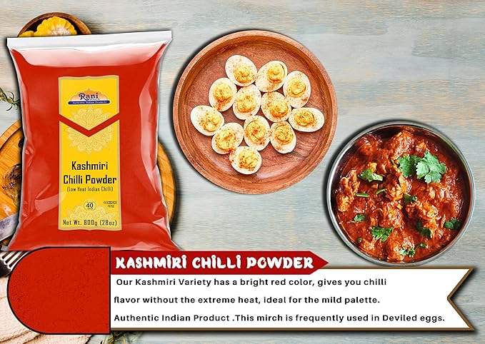 Rani Kashmiri Chilli Powder (Deggi Mirch, Low Heat) Ground Indian Spice 28oz (800g) ~ All Natural, Salt-Free | Vegan | No Colors | Gluten Friendly | NON-GMO | Kosher | Indian Origin