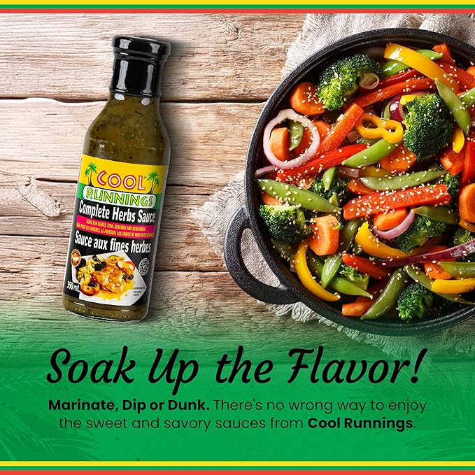 Cool Runnings Complete Herbs Sauce 350 ml - Rich and Savory European Sauce Infused with Fresh Herbs and cilantro, Perfect for Marinades, Roasting, Grilling and Stir-frying Vegetables