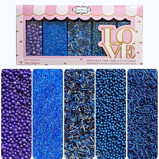 Confect Edible Cake Sprinkles ??Decorating Mix | Navy & Blue Purple Pearls, Silver & Black Jimmies, Blue Sparkling Sugar | Sprinkles for Cake, Cupcake & Cookie Decoration - Vegan, Gluten-Free, Nut-Free, Soy-Free, Dairy-Free, Palm Oil-Free-5 Oz
