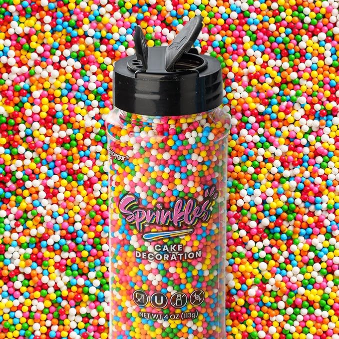 Rainbow Nonpareils Sprinkles, Sujoygar 4oz Edible Pastel Cake Sprinkles for Ice Cream Toppings Cupcake Chocolate Decoration, Wedding Party Cookies Baking Dessert Food Supplies