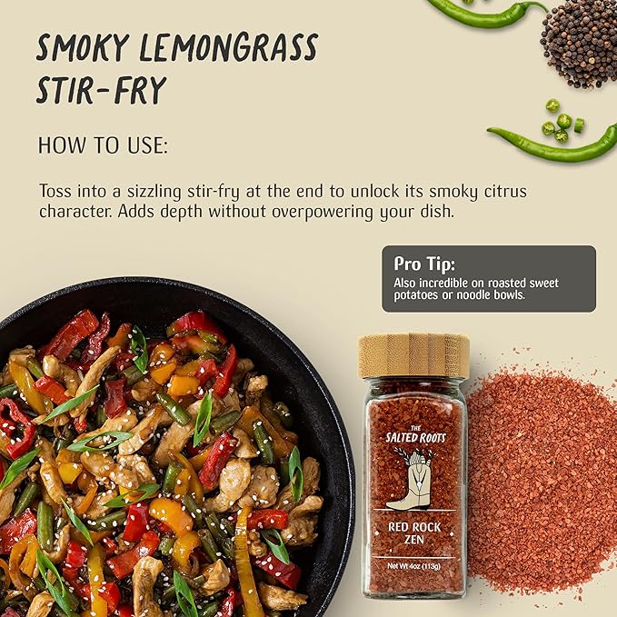 The Salted Roots - Red Rock Zen Salt - Umami-Rich Gourmet Blend with Miso, Wasabi, Thai Chili & Citrus - Hawaiian Red Clay Sea Salt for Sushi, Stir-Fry & Seafood - 4oz Jar