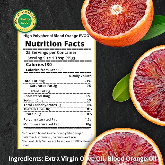 M.G. PAPPAS High Polyphenol Rich Blood Orange-Infused Olive Oil Extra Virgin - Over 500mg/kg - Cold Pressed & Unfiltered - High Hydroxytyrosol Greek Olive Oil Award Winning - 12.7 Oz