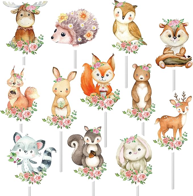 25pcs Woodland Animal Cupcake Toppers - Baby Shower Decorations for Woodland Party Supplies