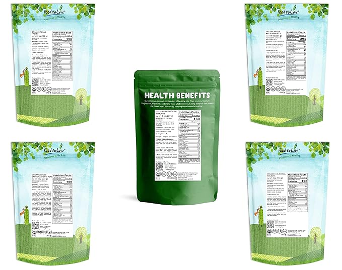 Organic Deluxe Nuts in a Gift Box - A Variety Pack of Pecans, Macadamia Nuts, Cashews, Walnuts and Almonds