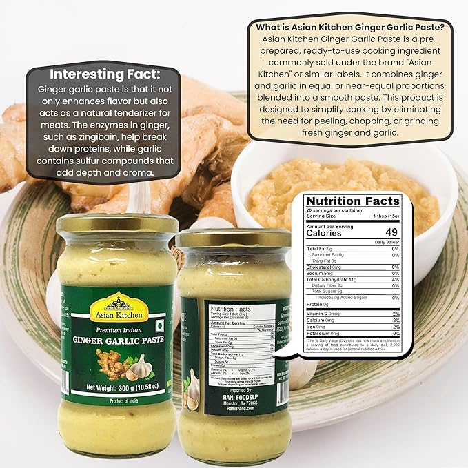 Asian Kitchen Ginger Garlic Cooking Paste 10.5oz (300g) Glass Jar ~ Vegan | Gluten Free | NON-GMO | No Colors | Indian Origin