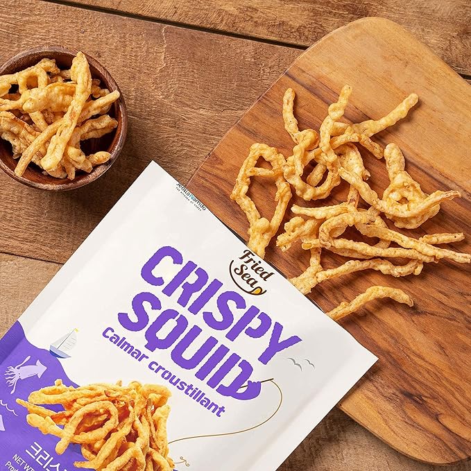 Calamari Chips Made with Real Squid [ 3 PACK ] Crunch + Crispy Healthy Snacks, Low Calorie Finger Food, Asian Snack ON THE GO by [FRIED SEA] <180 calories> Made in Korea