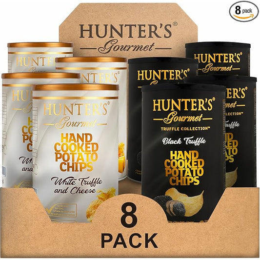 Hunter's Gourmet Chips Truffle Collection | Hand-Cut | Made in a Nut-Free Facility | Cholesterol-Free | No Artificial Colors | Vegetarian Truffle Lover | Premium Treat Pack of 8