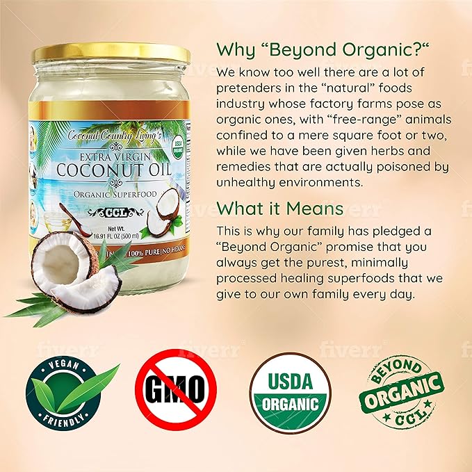 Organic Extra Virgin Coconut Oil - Unrefined Organic Cold Pressed | Ideal For Hair, Skin, Cooking, Body Massage, Beauty and Oil Pulling| Keto & Paleo Cooking Oil - 16.91 oz Coconut oil in Glass Jar