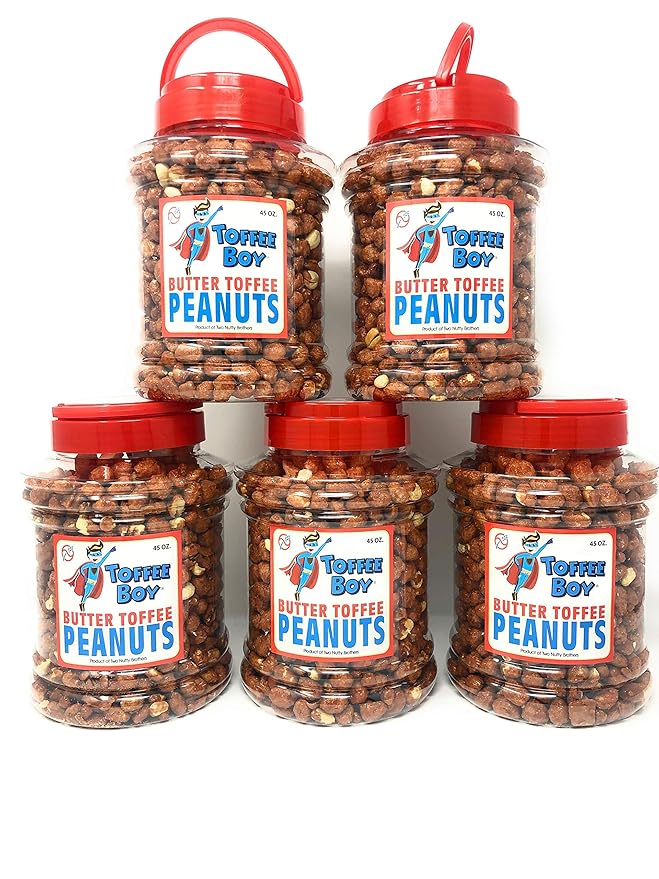 Toffee Boy's Butter Toffee Peanuts - 45 Oz Jars (Pack of 5) - Perfect for Gifting; Priority Mail짰 service (1-3 days) - Savings of $20