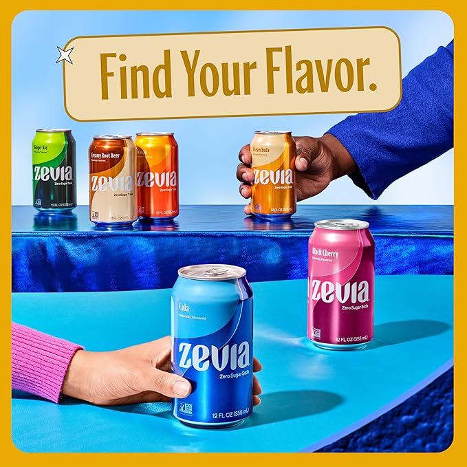 Zevia Zero Sugar Soda, Cream Soda, 16 oz Cans (12-Pack) ??Naturally Sweetened, Non-GMO Project Verified, Gluten-Free, Vegan
