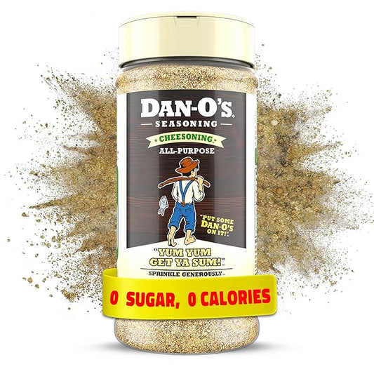 Dan-O's Cheesoning Seasoning, 7.6 oz Bottle, All Purpose Seasoning for Pizza, Popcorn, Chicken, Bread and More, Sugar Free, Zero Calorie, Parmesan Cheese Replacement for your Favorite Foods