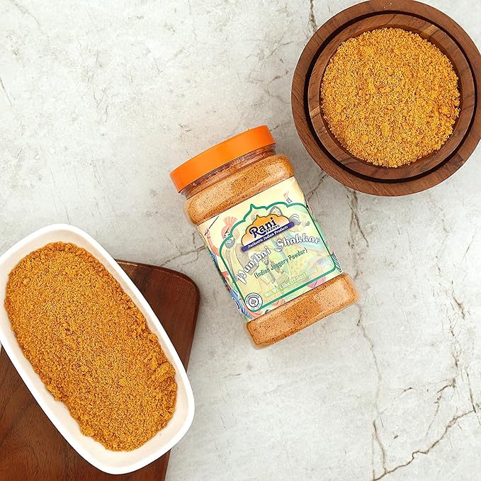 Rani Punjabi Shakkar (Gur Jaggery Powder) Indian Unrefined Raw Cane Sugar 17.5oz (1.1lbs) 500g PET Jar ~ Gluten Friendly | Vegan | NON-GMO | Kosher | No Salt or fillers | Indian Product