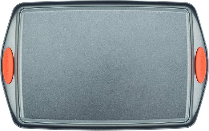 Rachael Ray 55673 Nonstick Bakeware Set with Grips includes Nonstick Bread Pan, Baking Pans and Cake Pans - 5 Piece, Gray with Orange Grips