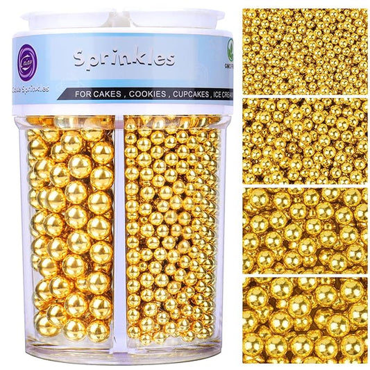 Sprinkles for Cake Decorating, Deluxe Gold Pearl Sprinkles 4 Sizes Mix for Cookie Baking Donuts Ice Cream Cake Cupcake Toppings