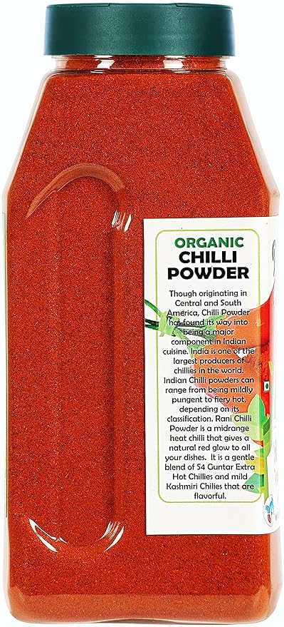 Rani Organic Chilli Powder (Mirchi Ground) 16oz (1lb) 454g PET Jar ~ All Natural | Vegan | Gluten Friendly | NON-GMO | Indian Origin | USDA Certified Organic