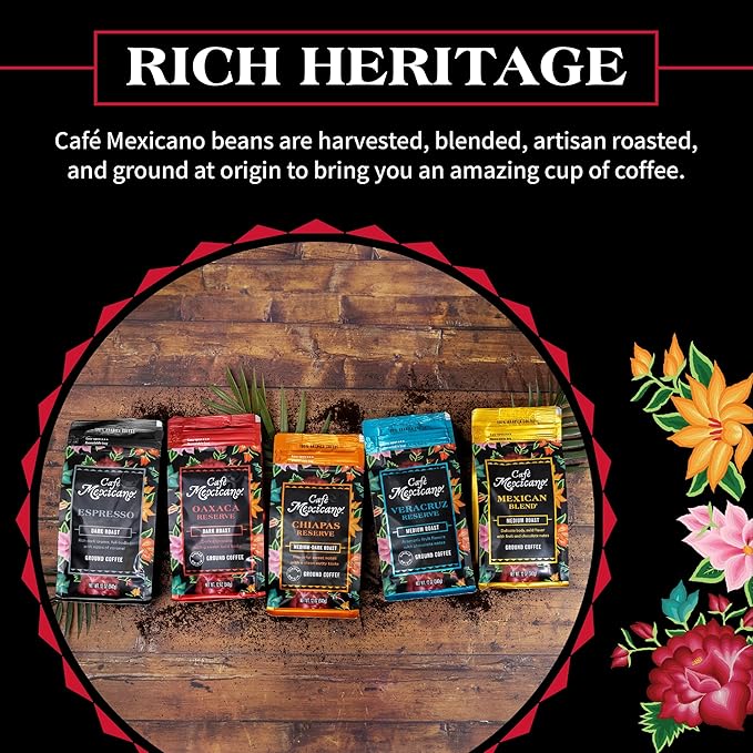 Caf챕 Mexicano - Oaxaca Reserve Ground Coffee - Specialty Arabica Coffee Sourced from Mexico - 12 oz. Bag