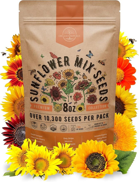 Sunflower Mix Seeds Pack 8 oz - Over 10,300 Non-GMO Heirloom Sunflower Seeds for Planting, Annual