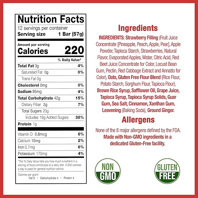 Betty Lou's Fruit Bars, Strawberry Pack of 12, Gluten Free, Vegan, Non GMO, Deliciously Healthy Snacks Made with All Natural Fruit Juice, Individually Wrapped, 2 oz. Each, 12 Bars