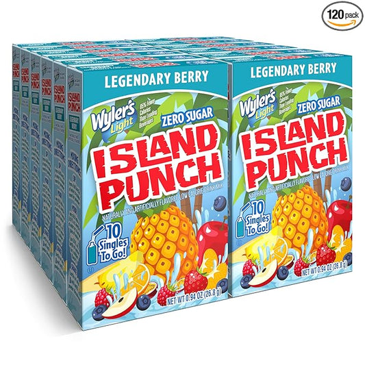 Wyler?셲 Light Island Punch Singles To Go, Legendary Berry, 10-Count per Box (12 Pack) ??Low Calorie Powdered Drink Mixes, Caffeine Free, Gluten Free, and Zero Sugar, 120 Total Powder Packets