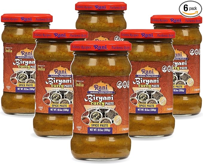 Rani Biryani Masala Curry Paste (Cooking Spice Paste for Indian Rice Dishes, Pullao/Pilau) 10.5oz (300g) Glass Jar, Pack of 5+1 FREE ~ All Natural | Vegan | No Colors | Gluten Free | NON-GMO