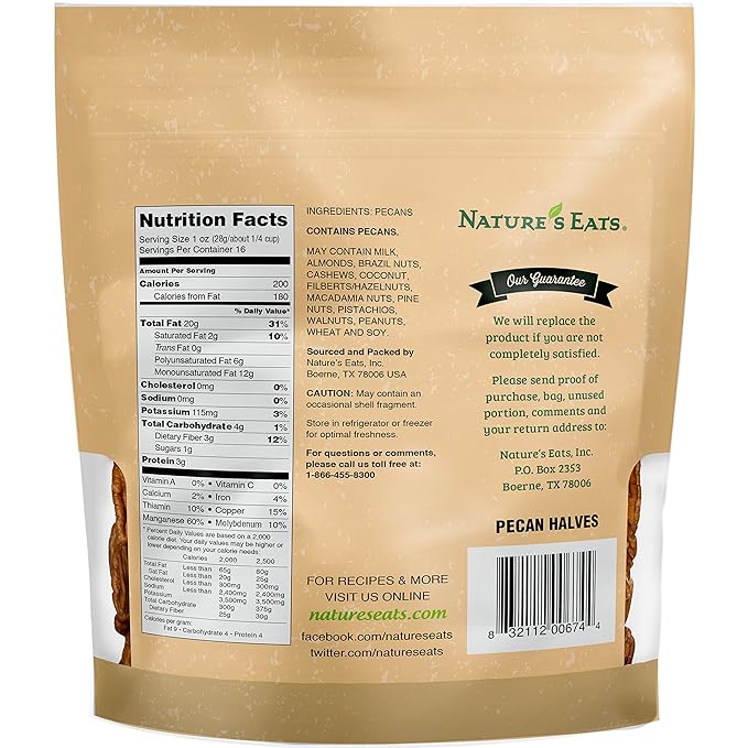 Nature's Eats Halves, Pecan, 16 Ounce (Pack of 2)