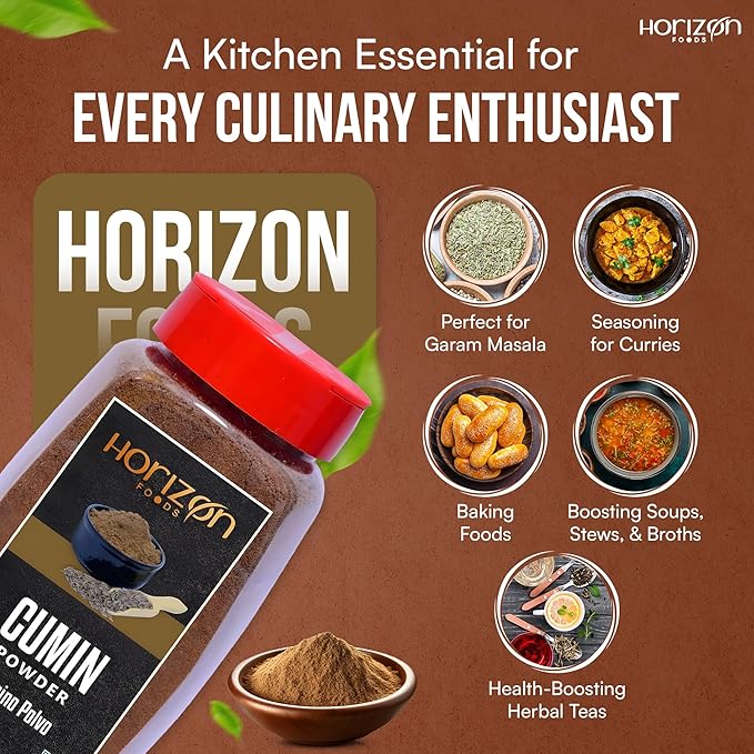 Horizon Foods Premium Red Chili Powder - 200g Indian Spice Blend for Tikka Masala Sauce, Mexican Oregano & Mixed Vegetables. Perfect Seasoning with Guajillo Chiles & Ancho Chili Flakes in Your Indian Spice Box (100g, Ground Cumin Powder)