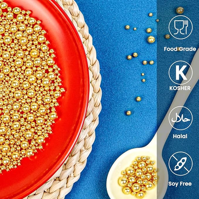 Sprinkles for Cake Decorating, Gold Silver White and Black Pearl Sprinkles, Edible Pearl, Mix Sprinkles for Cake Decorations, Cupcake Toppers, Ice Cream, 110g/3.88oz