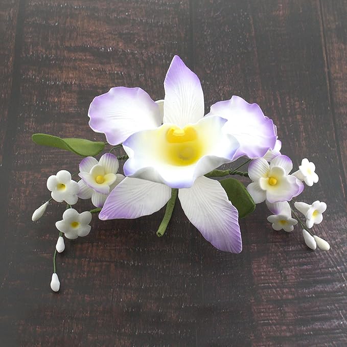 Global Sugar Art Cattleya Orchid Arched Spray Sugar Cake Flower, Violet, 1 Count by Chef Alan Tetreault