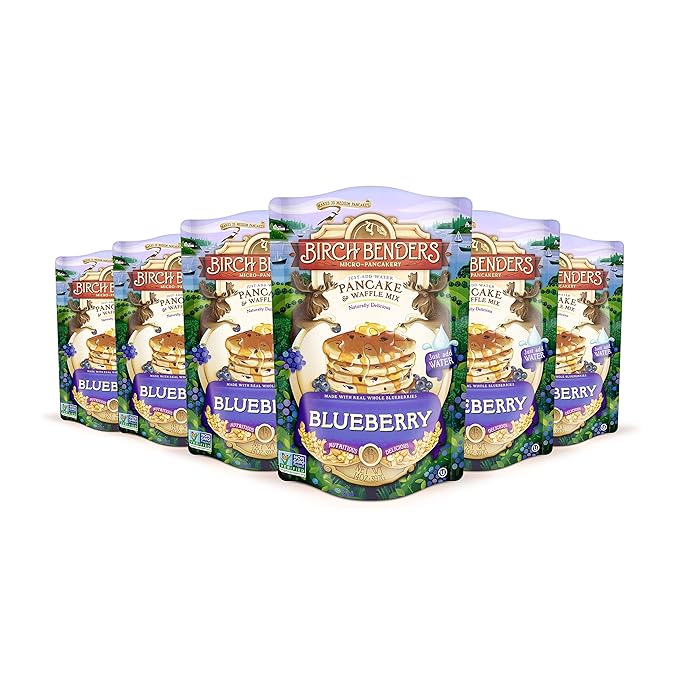 Blueberry Pancake & Waffle Mix By Birch Benders, Made With Real Blueberries, Non-Gmo, Just Add Water, Family Size, 14 Oz (Pack of 6)