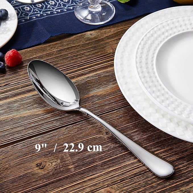 KEAWELL Premium Verona 4-Piece 9 inch Spoon Set ??18/10 Stainless Steel, Heavy-Duty Mirror-Finished Flatware for Daily Meals, Hosting and Special Occasions (4, Serving Spoons and Slotted Spoons)