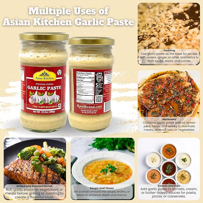 Asian Kitchen Garlic Cooking Paste 10.5oz (300g) Glass Jar ~ Vegan | Gluten Free | NON-GMO | No Colors | Indian Origin