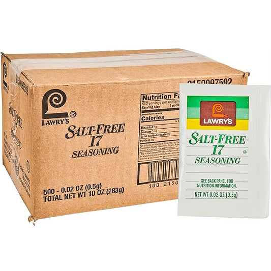 Lawry's Salt Free 17 Seasoning Packets, 500 count - One 500 Count Box of 17 Seasoning Spice Blend Packets, Perfect Seasoning for Low Sodium and Reduced Sodium Diets