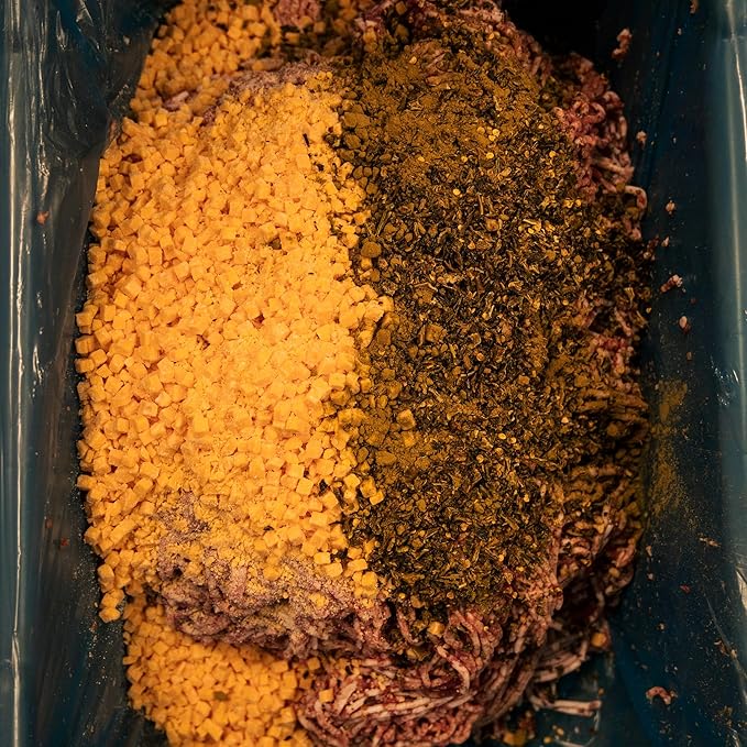 Bearded Butchers High-Temp Cheddar Cheese, Case of 8 (2.5 lb Bags) ??20 lbs Total, Shelf-Stable 1/4-Inch Cubes for Up to 25 lbs of Meat Per Bag, 400째F High-Temperature Cheese ??Perfect for Sausages, Brats, Snack Sticks, Burgers, and More