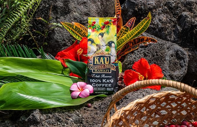Ka'u Coffee Mill Estate Reserve Dark Roast Ground Coffee - Rich Chocolate Notes - Pure Ka'u Coffee - Specialty Roast - Handpicked Hawaii Grown Arabica Beans - Gourmet Small Batch Coffee - 8oz