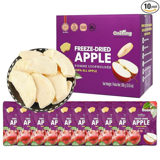 ONETANG Freeze-Dried Fruit Apple Chips, 10 Pack Single-Serve Pack, Non GMO, Kosher, No Add Sugar, Gluten free, Vegan, Holiday Gifts, Healthy Snack 0.35 Ounce