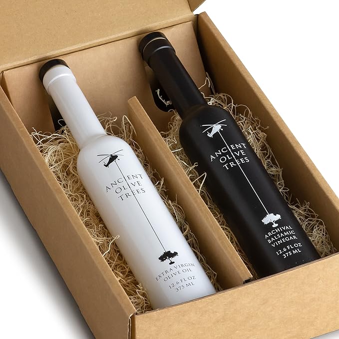 ANCIENT OLIVE TREES - Balsamic Vinegar with Extra Virgin California Olive Oil | EVOO Pressed from Arbosana & Arbequina Olives | Aceto Balsamico di Modena IGP | Both 12.6 FL. OZ.