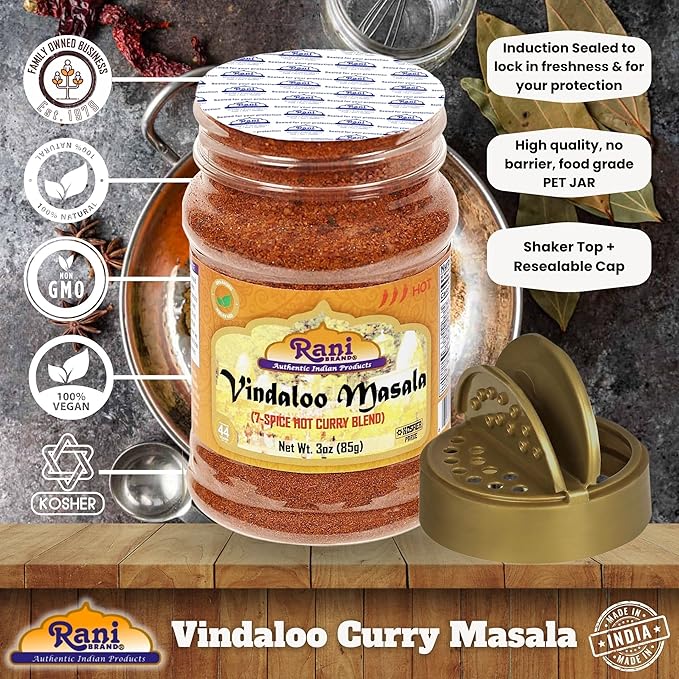 Rani Vindaloo Curry Masala Indian Spice Blend 3oz (85g) PET Jar ~ All Natural | Salt Free | Vegan | Gluten Friendly| NON-GMO | Kosher | No colors | Indian Origin