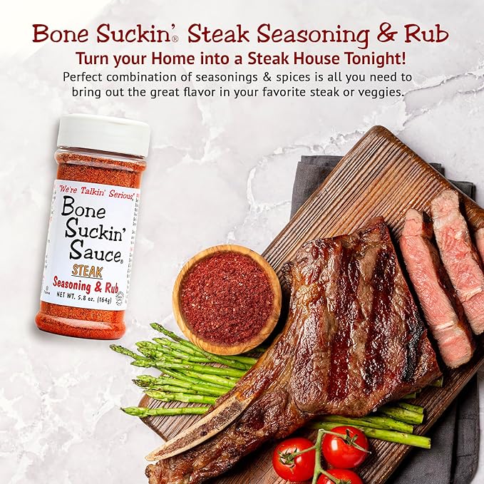 Bone Suckin' Steak Seasoning & Rub, 5.8 Oz - Grilling Rub, Dry Beef Rub, For Oven, Grilling & Pan Searing - Gluten-Free, Non-GMO, Sugar Free,Kosher, For: Meats & Veggies No Anti Caking Agent & No Msg!