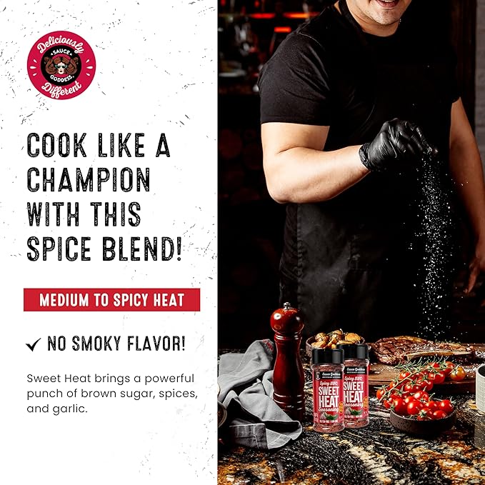 Sauce Goddess BBQ Sweet Heat Spice Shaker (2-Pack) - BBQ Rub with Brown Sugar and Has a Nice Garlic Flavor. Combination of Spicy and Sweet Seasonings and Spices for Cooking