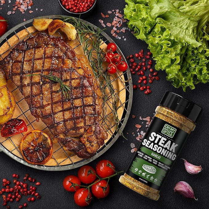 Steak Seasoning Garlic Powder Mix - Gluten Free & Low Sodium Meat Seasoning for Beef, Tomahawk, BBQ & Ribeye. Steak Seasonings for Grilling. Garlic and Herb Seasonings. Steaks Salt. Steaks Rub. 4.7oz