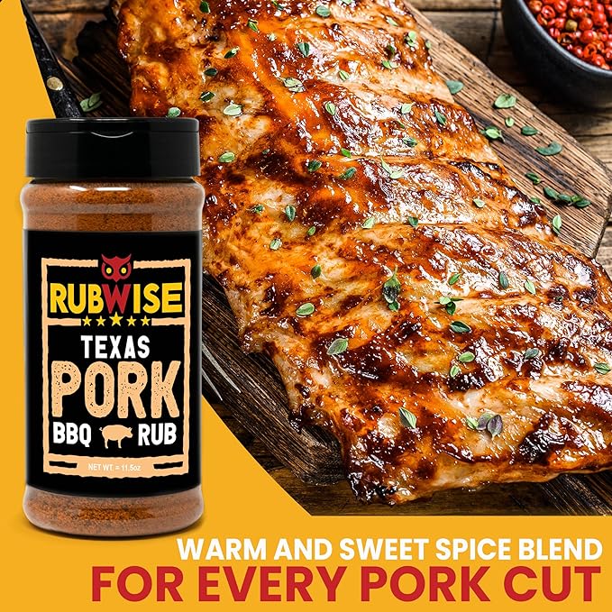 RubWise Texas Style BBQ Pork Rub (1lb) No MSG | Meat Barbecue Dry Rubs and Spices for Smoking and Grilling | Spice Blend Seasoning | Great on Spare Ribs, Tenderloin, Chops, Belly, Shoulder